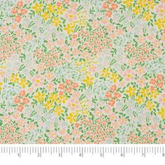 an image of a flowery pattern on a white background with yellow, pink and green flowers