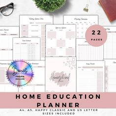 the printable home education planner is displayed on top of a desk