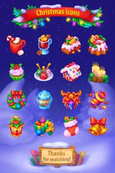 the christmas icons are displayed in this screenshote screen shot, with presents and other items