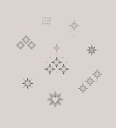 six snowflakes are shown in black and white on a light gray background with the word love written below them