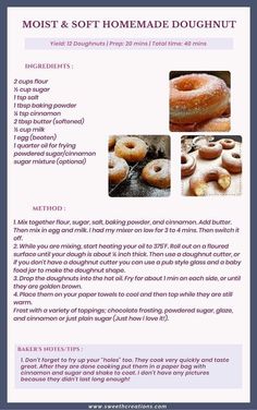 the recipe for homemade doughnuts is shown