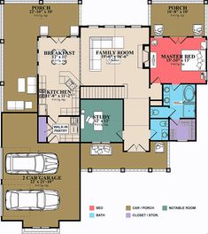 the floor plan for a house with two car garages and an attached living area