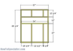 the measurements for an outdoor storage shed, including two shelves and one shelf with doors on each side