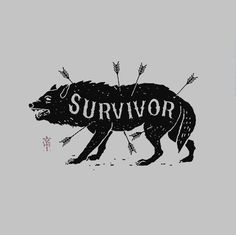 a black and white drawing of a boar with the word survivor on it's side