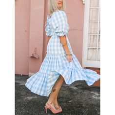 Light Blue Square Collar Pleated 1/2 Sleeve Floral Dress Long Tiered Skirt, Mother Daughter Matching Outfits, Mother Daughter Outfits, Tiered Skirts, Mommy And Me Outfits, Easter Dress, Long Summer Dresses, Gingham Dress, Matching Family Outfits