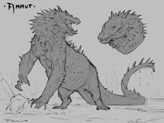 January Drawing Challenge, Creature Sketch, Dinosaur Hybrid Concept, Crocodile Monster Character Design, Taran Fiddler, Fish Monster Concept Art, Reptile Monster Art, Lizard Monster Concept Art, Inuyasha And Kagome