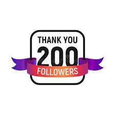 thank you 200 followers badge with purple ribbon and red bow on white background stock photo