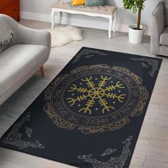 a living room area rug with a snowflake on it