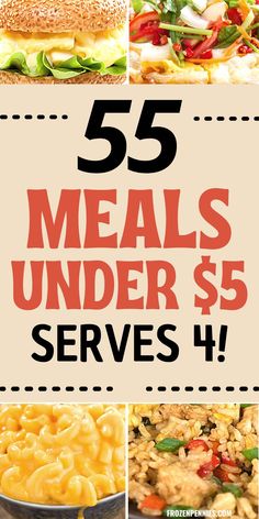 five meals under $ 5 served in different dishes