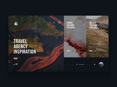 the website design for travel agencies is shown in black and red colors, with an image of