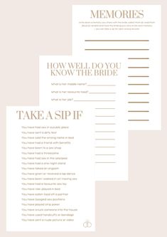 three wedding game cards with the words, how well do you know the bride?