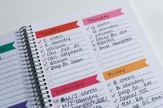 an open planner with colorful arrows and the words friday, friday, friday written in cursive writing