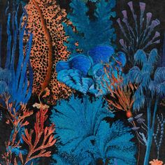 an image of underwater scene with corals and other marine life on black background by corbi