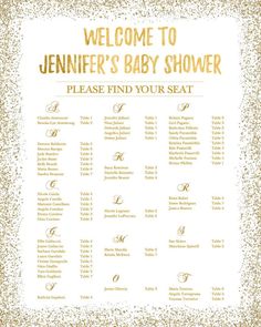 a baby shower sign that says welcome to jenny's baby shower please find your seat