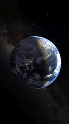 an artist's rendering of the earth from space, with stars in the background