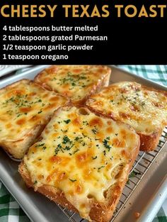 cheesy texas toast on a cooling rack with text overlay that reads,