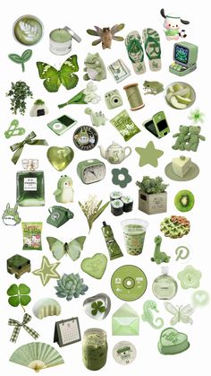 many different green items are arranged in the shape of a circle