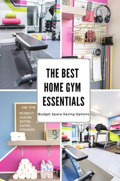 Home gym essentials At Home Gym Equipment For Women, Organized Home Gym, Organize Workout Equipment, At Home Gym Must Haves, Home Weight Room Ideas, Essential Home Gym Equipment, Garage Gym Must Haves, Pretty Home Gym Ideas, Home Gym Essentials Small Spaces