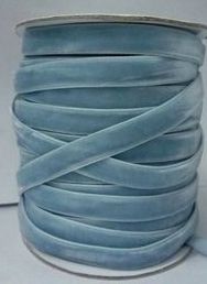 a roll of light blue satin ribbon on a white background