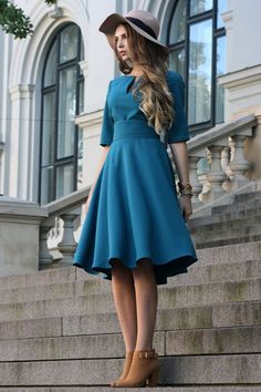 Women Dress, Green Blue Dress, Circle Dress, Knee Length Dress, Women Formal Clothing, Short Sleeve Circle Dress, Beauty Dress, Oversized Dress, Women Formals, Knee Length Dresses, Women Dress, Knee Length Dress, Blue Dress, Women's Dresses