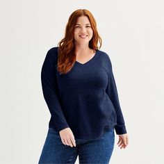 Enjoy effortless style with this Plus Size Sonoma Goods For Life® Everyday Long Sleeve V-Neck Tee.Click on this WOMEN'S GUIDE to find the perfect fit and more! FEATURES V-neck Long sleeves Rounded hem Slub jersey constructionFIT & SIZING 32-in. length from shoulder to hemFABRIC & CARE Cotton, polyester Machine wash ImportedRESPONSIBLE Supports more sustainable cotton farming Size: 0X. Color: Blue Beauty. Gender: female. Age Group: adult. Henley Women, Women's Henley, Blue Beauty, Petite Size Chart, Cotton Farming, Womens Size Chart, Work Fashion, Petite Size, V Neck Tee