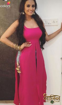 Long Boho Hair, Anita Hassanandani, Desi Dress, Indian Kurti Designs, Indian Designer Suits, Boho Hair, Long Kurti Designs, Kurti Neck Designs