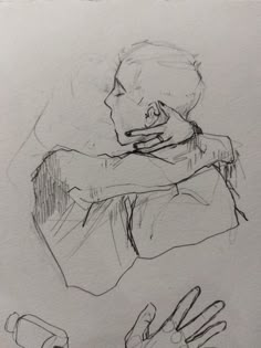 a drawing of a person with their hand on his shoulder and the other arm around him