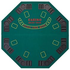 a green casino table with black and yellow numbers on the top, in front of a white background