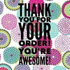 the words thank you for your order are written in black on a colorful floral background