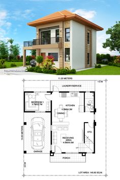 two story house plan with garage and living room in the middle, on one level