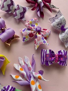 A few cute dog hair bows all with a purple theme Purple Dog, Dog Hair Bows, Funky Hairstyles, Pet Bows