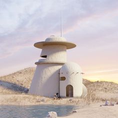 an artistic rendering of a building in the desert