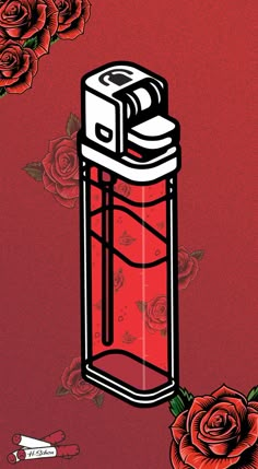 an illustration of a red lighter with roses around it