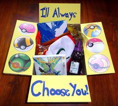 this is an image of a birthday card with items from the pokemon movie on it