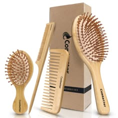 PRICES MAY VARY. 👉[Complete Set]: This set includes four items: a regular-sized cushion brush, a mini travel-sized brush, a bamboo wide-tooth comb, and a tail comb. It also comes with replacement bamboo pins. Suitable for all hair types. This hairbrush and comb set is perfect for all hair types and is an essential addition to your daily hair care routine. 👉[Eco-friendly]: Made from premium natural bamboo, these brush and combs come with many natural properties that are beneficial for your hair Bamboo Hairbrush, Massage For Women, Bamboo Hair Brush, Hair Brush Set, Bamboo Brush, Hair Care Tools, Comb Set, Hair Supplies, Detangling Brush