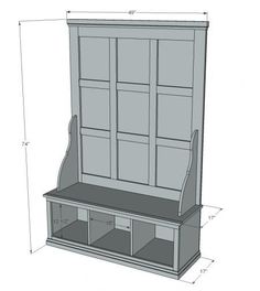 an image of the back of a bookcase with drawers and shelves on it's sides