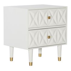 a white and gold nightstand with two drawers