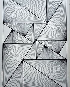 a black and white drawing with lines in the shape of an abstract pattern on paper