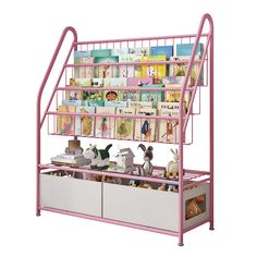 a pink shelf filled with lots of books