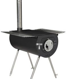 an outdoor charcoal fire pit with a dog on the front and legs, in stainless steel