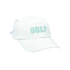 a white hat with the word golf printed on it