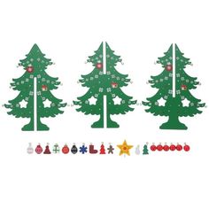 christmas tree cut outs with ornaments and decorations