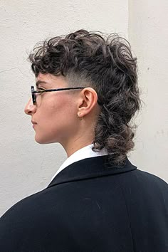 Mullet Lace Front Wig - Visit Amazon.com to get the best designs. Curly Mullet Shaved Sides Men, Permed Hairstyles Short Hair, Side Fade Mullet, Curly Shaved Mullet, Short Curly Queer Haircut, Nonbinary Hair Shaved Sides, Curly Hair Mullet Shaved Sides, Short Curly Mullet Shaved Sides, Mullet With Shaved Sides Curly Hair