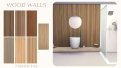 a bathroom with wood walls and white fixtures