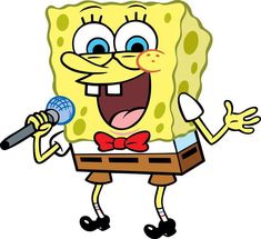 a spongebob singing into a microphone