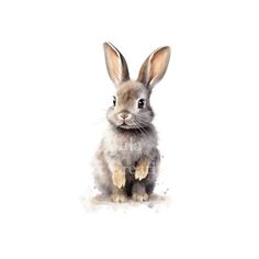 a watercolor painting of a rabbit sitting on its hind legs and looking at the camera