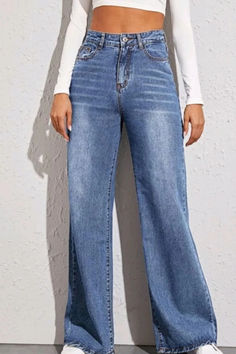 High Waist Wide Leg Jeans, Jean Large, Jean Vintage, Blue Streetwear, Denim Patterns, Loose Jeans, Women Denim Jeans, Casual Trousers, Denim Trousers