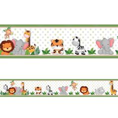 two wall borders with animals and giraffes on the same border, one is green