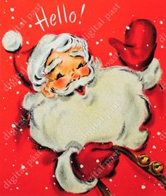 an old fashioned christmas card with a santa clause on it's back and the words hello