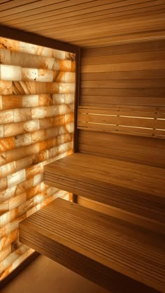 A salt wall inside a bespoke sauna designed and handmade by Heartwood Saunas. Sauna Lights, Home Spa Room, Sauna House, Spa Interior Design, Sauna Steam Room, Traditional Saunas